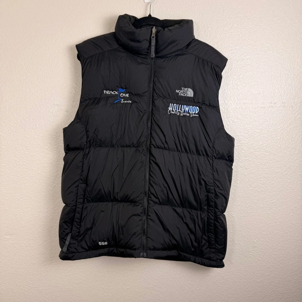Vtg The North Face Puffer Vest Mens L Black Technical 550 Down Horse‎ Show Logo